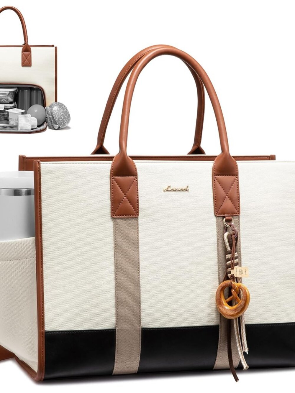 Work Tote Bag with Lunch Compartment with Giant Tumbler Holder,15.6 Inch Waterpr